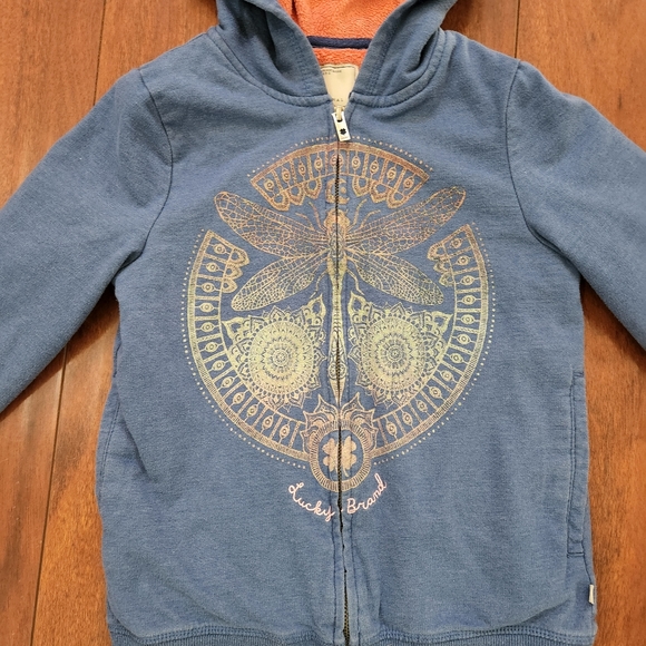 LUCKY BRAND GIRL'S PLUSH-LINED FULL ZIP HOODIE GLITTER DRAGONFLY FRONT D… - Picture 2 of 7